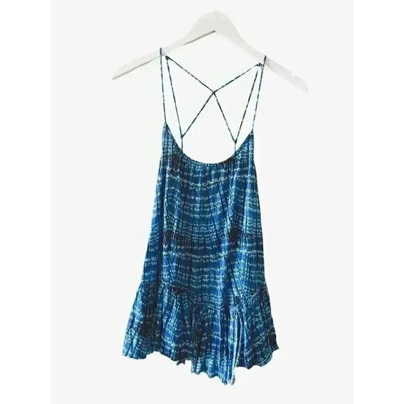 Free People Peplum Crisscross Oversized Abstract Artsy Beach Back Tank Top SZ XS - Picture 2 of 6